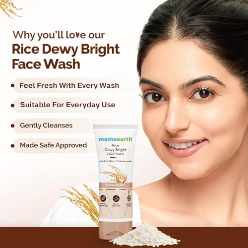 Mamaearth Rice Dewy Bright Face Wash With Rice Water & Niacinamide for Glass Skin | For Hydrated & Even skin Tone | Glowing & Brightening | Korean skin Care Product | For All skin Types | For Men & Women | 100 ml